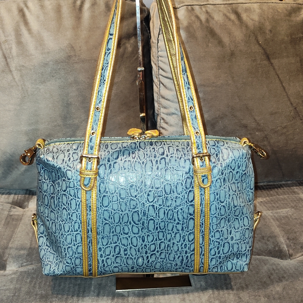Sharif Blue and Gold Embossed Shoulder Bag - Picture 6 of 16